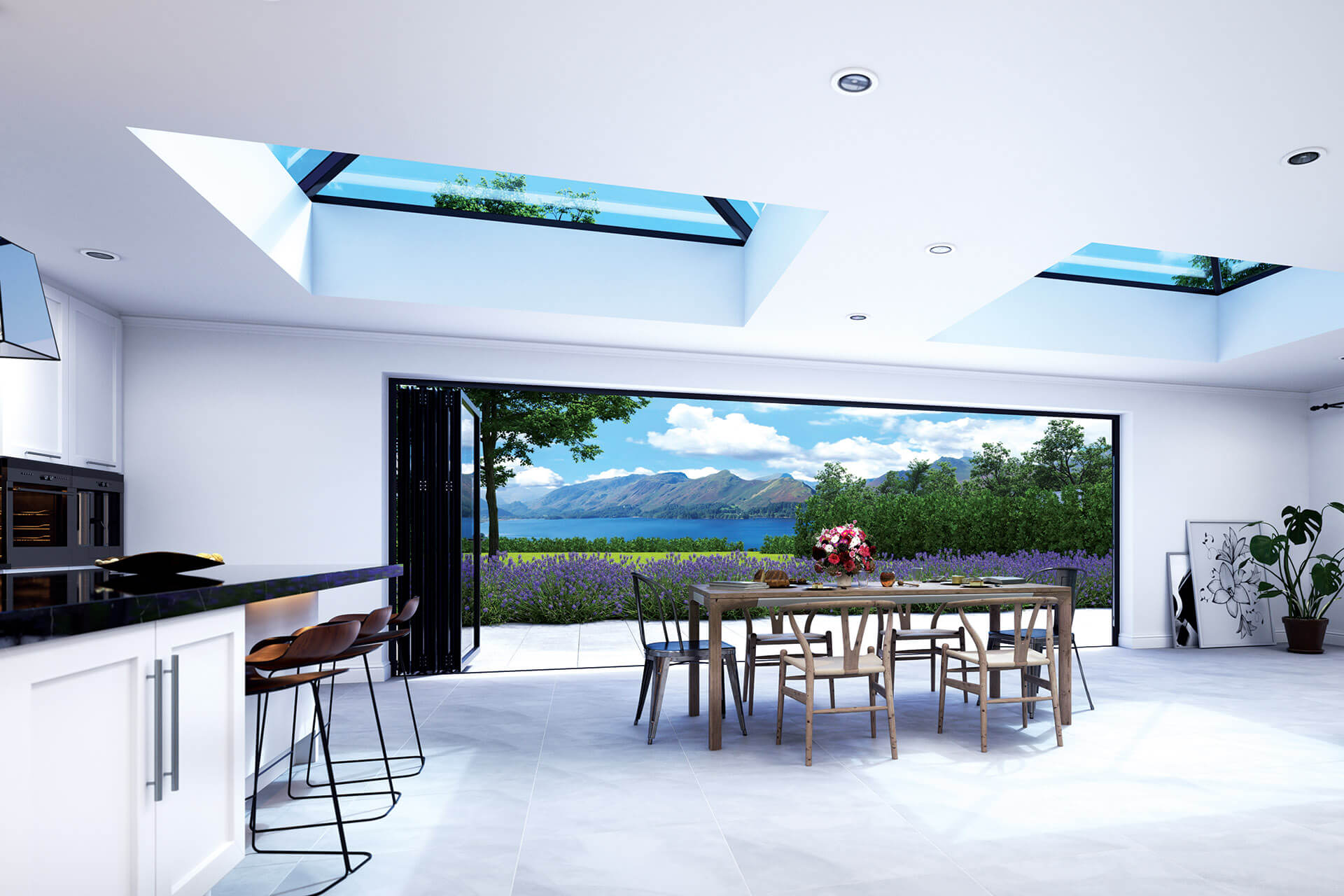 large bifolding doors and roof lanterns